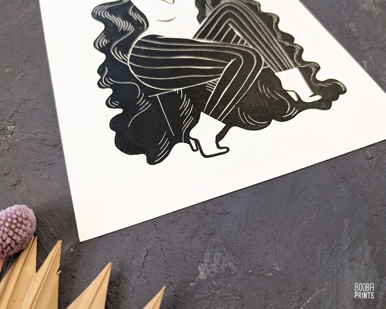 Cheeky Lady Linocut Print ✷ 50% Off!