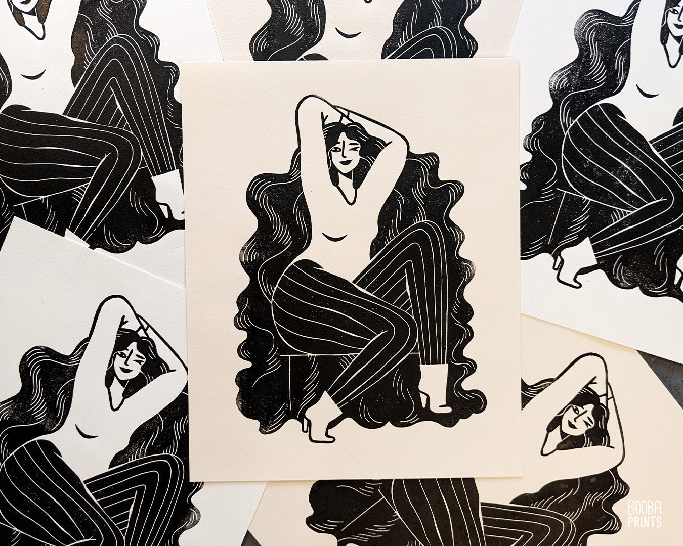 Cheeky Lady Linocut Print ✷ 50% Off!