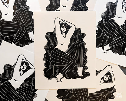 Cheeky Lady Linocut Print ✷ 50% Off!