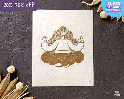 Golden Meditation Linocut Print ✷ 60%-70% Off