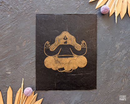 Golden Meditation Linocut Print ✷ 60%-70% Off