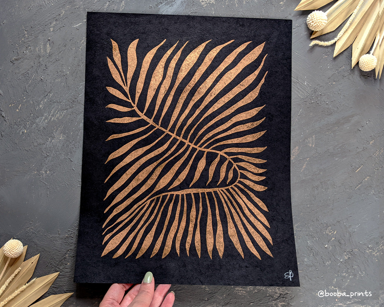 Minimalistic linocut original print of a plant in copper ink. Minimal style for home decor. Super Seconds Festival, sale of samples and seconds, discounted prints and gift, art by Booba Prints