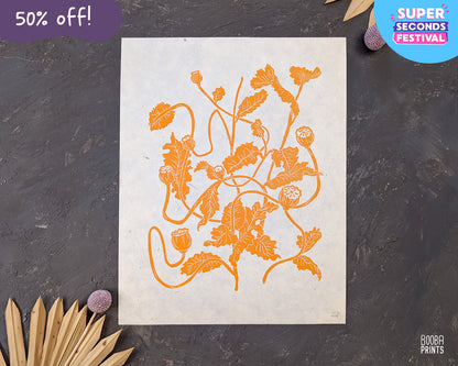 Orange Fall Flowers Linocut Print ✷ 50% Off