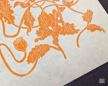 Orange Fall Flowers Linocut Print ✷ 50% Off