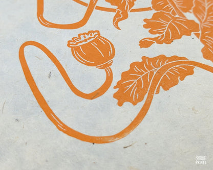 Orange Fall Flowers Linocut Print ✷ 50% Off