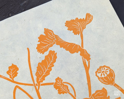 Orange Fall Flowers Linocut Print ✷ 50% Off