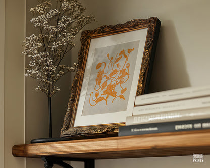 Orange Fall Flowers Linocut Print ✷ 50% Off