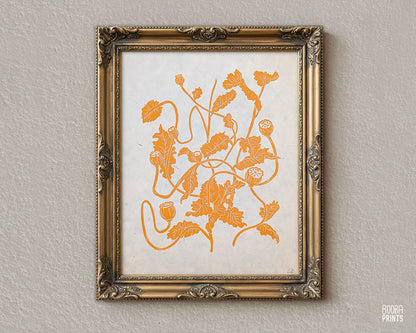 Orange Fall Flowers Linocut Print ✷ 50% Off