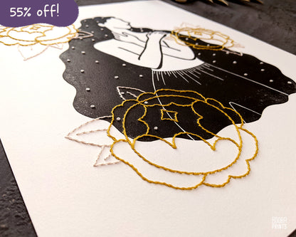Peony Lady Hand Embroidered Print ✷ 55% Off
