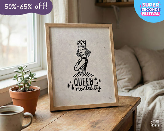 Queen Mentality Stylized Empowering Linocut Print ✷ 50%-65% Off