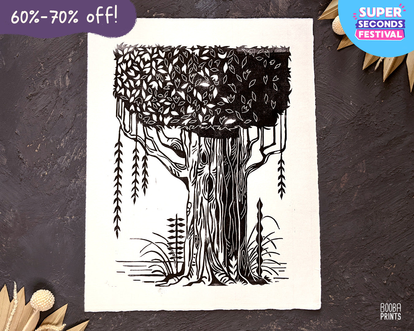 The Tree Black & White Linocut Print ✷ 60%-70% off