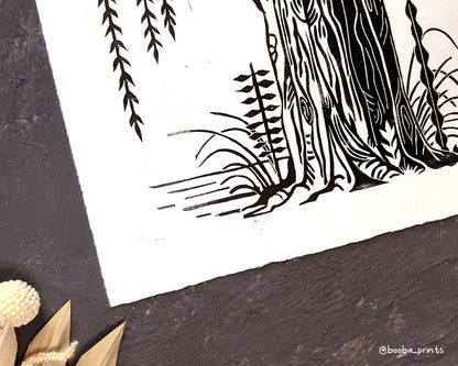 The Tree Black & White Linocut Print ✷ 60%-70% off