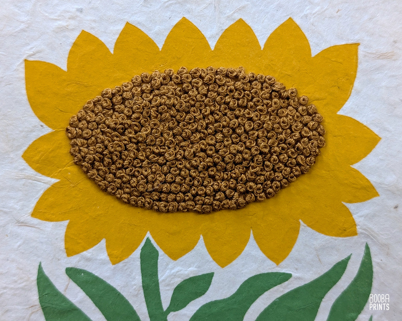 Hand Embroidered Floral Linocut Print ✷ "Sunshine Flower" Mixed Media Piece