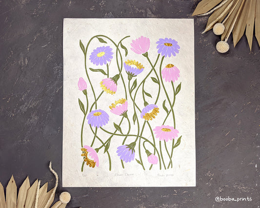Flower Dance 4 Color Linocut Print