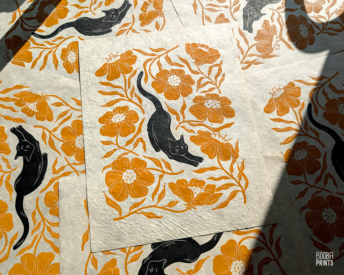 Stretchy Cat & Orange Flowers ✷ Cat Lover Print