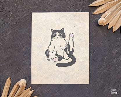 Marvelous Cat Linocut Print ✷ Whimsical Cat Lover Print