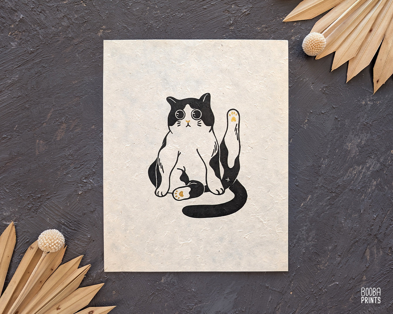 Marvelous Cat Linocut Print ✷ Whimsical Cat Lover Print