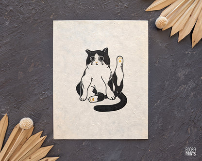 Marvelous Cat Linocut Print ✷ Whimsical Cat Lover Print