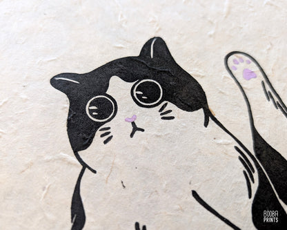 Marvelous Cat Linocut Print ✷ Whimsical Cat Lover Print