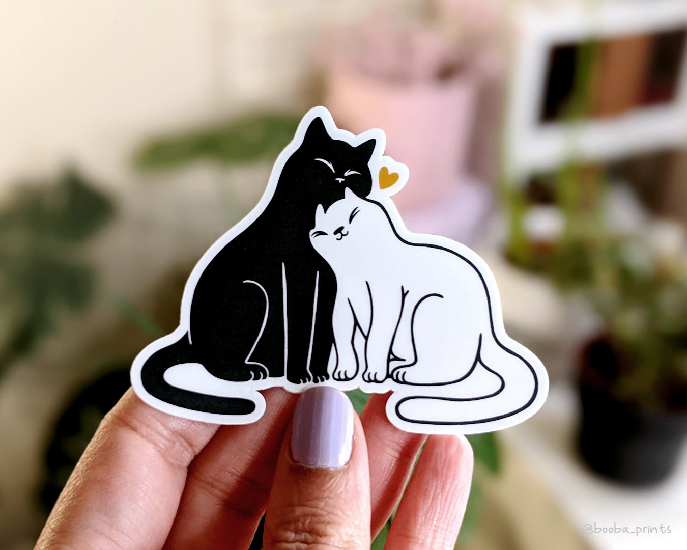 Snuggly Cats sticker. Vinyl sticker of cute cats and a heart. Waterproof sticker for a bottle, laptop or a notebook. Cute cat sticker. Cat lover sticker by Booba Prints.