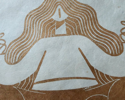 Golden Meditation Zen Linocut Print