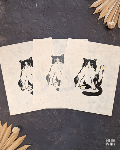 Marvelous Cat Linocut Print ✷ Whimsical Cat Lover Print