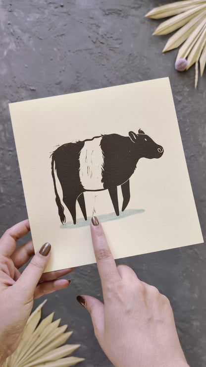 Belted Fluffy Cow Linocut Print ✷ 60% Off!