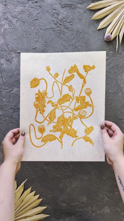 Orange Fall Flowers Linocut Print ✷ 50% Off