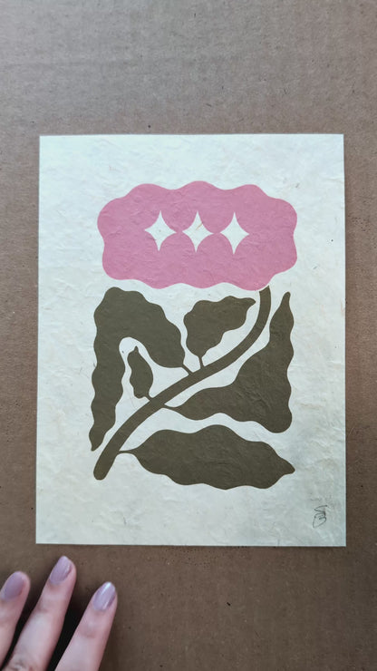 Floral Embroidered Linocut Print ✷ Unique Stylized Mixed Media Artwork