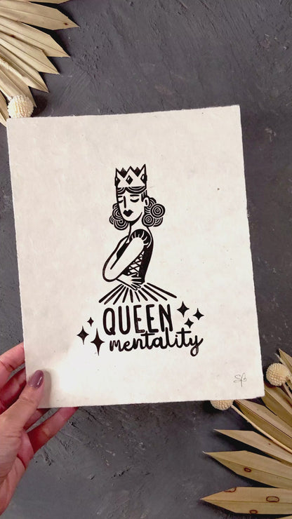 Queen Mentality Stylized Empowering Linocut Print ✷ 50%-65% Off