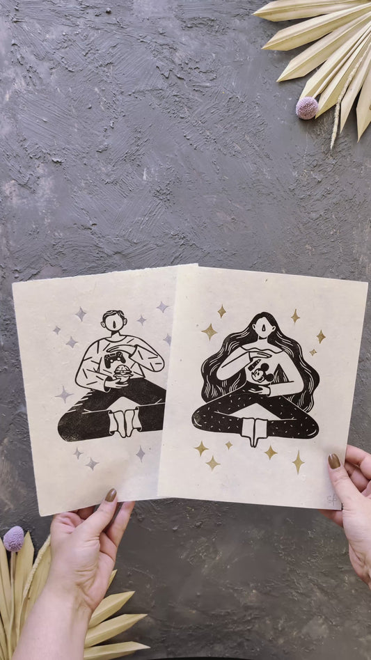 His and Hers Linocut Prints Duo Sample ✷ 55% Off!